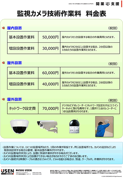 お客様向け　監視カメラ工事費料金表